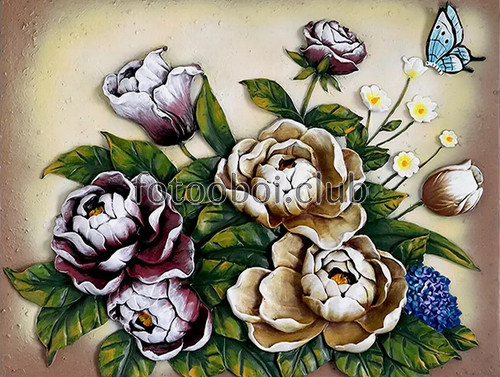 цветы, розы, пионы, барельеф, 3д, 3d